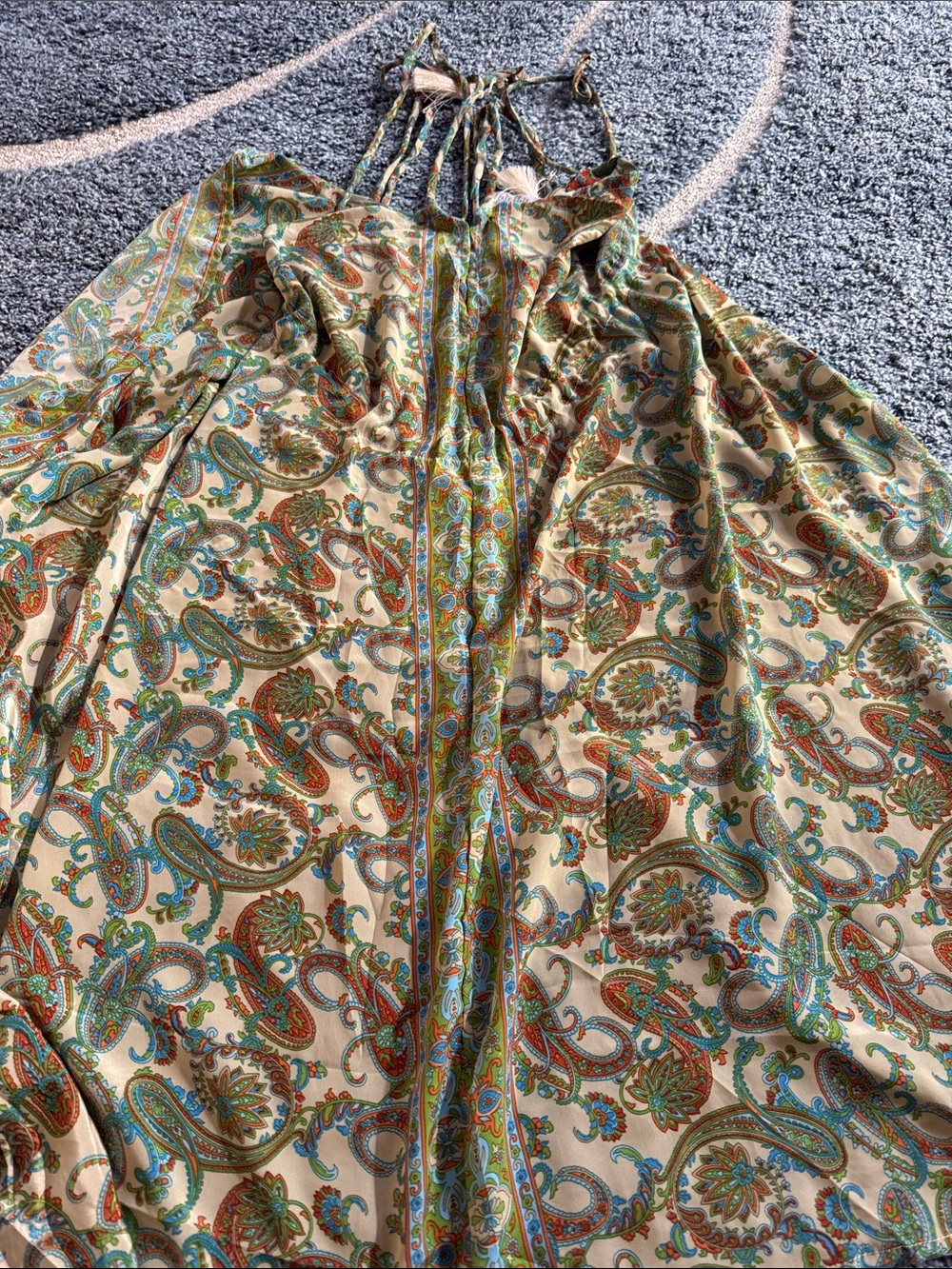 NWOT.. Pineapple Boho Paisley asymmetrical maxi dress with cinching  bodice